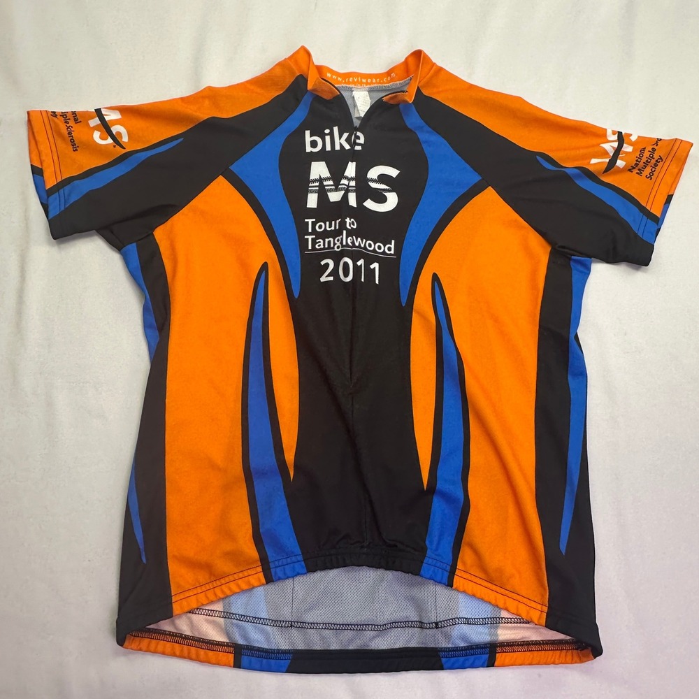 Revi Cycling Jersey Orange Blue Bike MS Tour to Tanglewood 2011 Zip Biking Ride